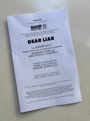 Dear Liar At The Shaw Festival – A Review